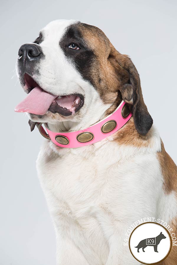 Moscow Watchdog pink leather collar with corrosion resistant fittings for professional use