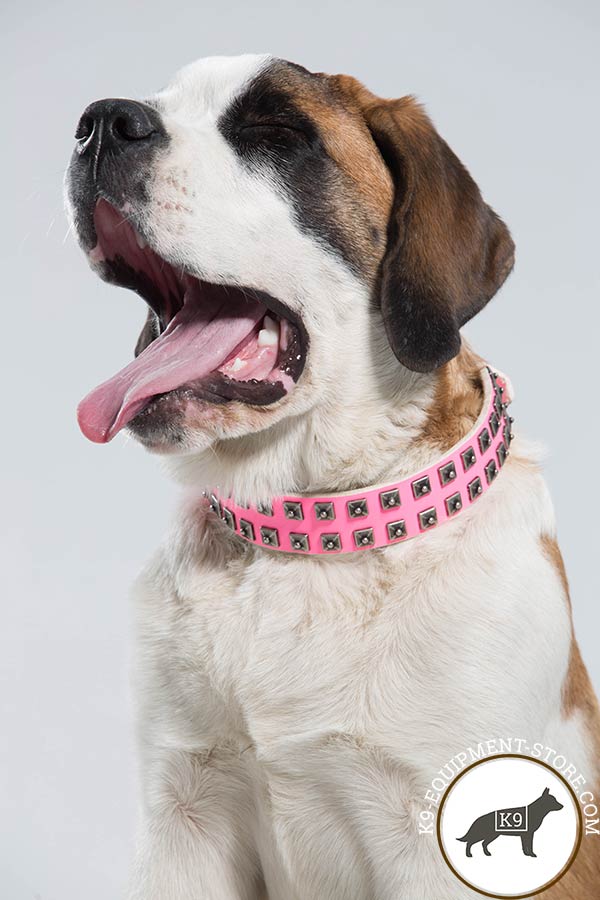 Moscow-Watchdog pink leather collar with reliable nickel plated hardware for daily activity