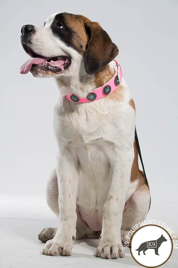 Moscow Watchdog pink leather collar with rust-resistant fittings for improved control