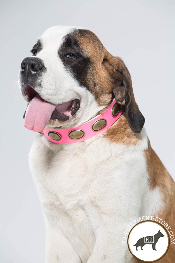 Moscow Watchdog pink leather collar of high quality with d-ring for leash attachment for professional use