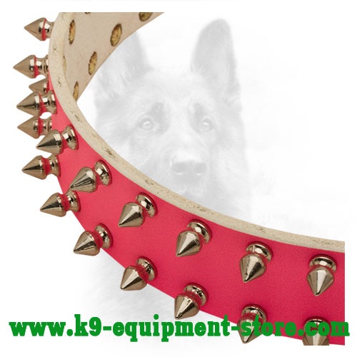 Nickel Fittings on Durable Pink Leather K9 Collar