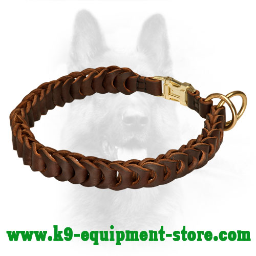 Dog Collar Police Leather Choke Braided