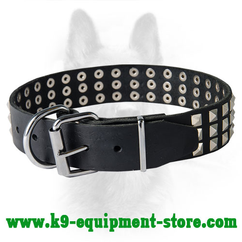 Leather Police Dog Collar with Nickel Buckle and D-ring