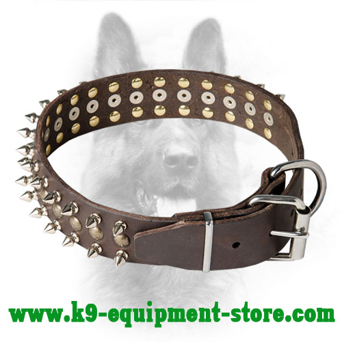 Police Dog Leather Collar with Reliable Hardware