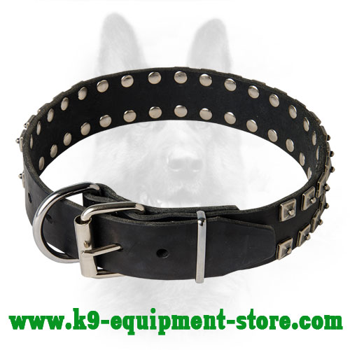 Leather K9 Collar with Nickel Buckle and D-ring