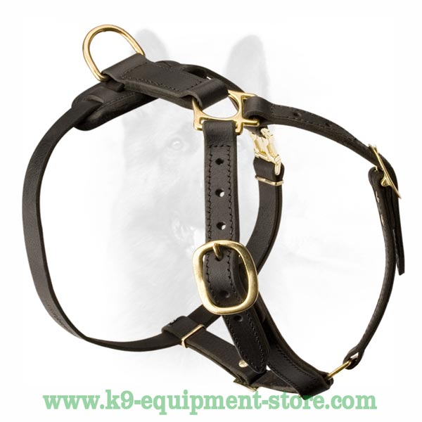 K9 Dog Harness With 2 Ply Leather Neck Straps