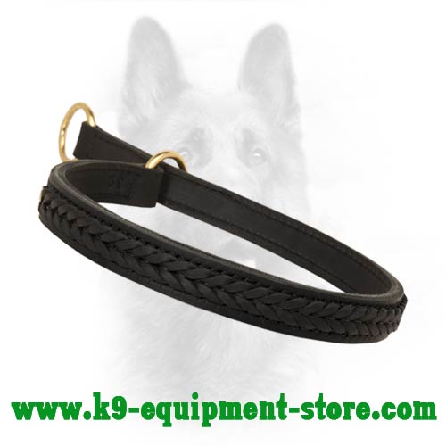 Double Ply Braided Leather Choke Dog Collar For Police Dogs