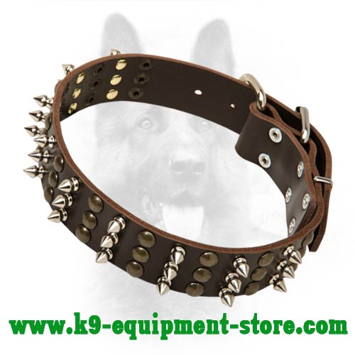 Best Studs and Spikes Leather Dog Collar For Police Dogs