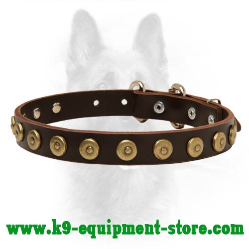 Fashionable Leather Police Dog Collar with Dotted Circles