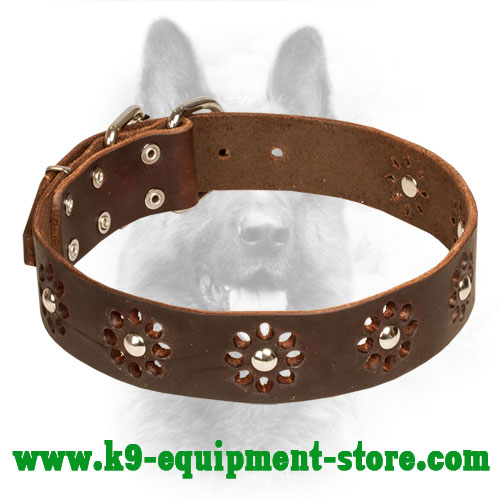 'Flower Blues' Leather Canine Collar