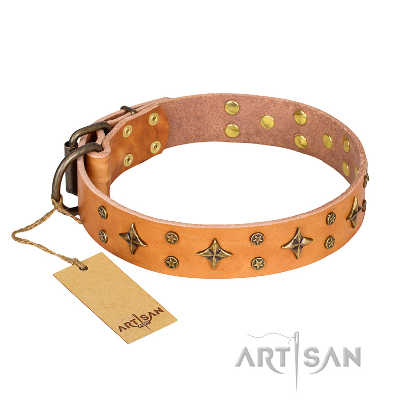 'Top-Flight' FDT Artisan Amazing Tan Leather Dog Collar - Click Image to Close