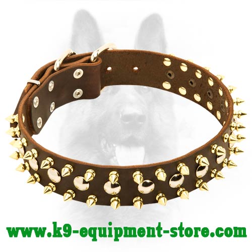 Leather Spiked & Studded Dog Collar For Canine Dogs