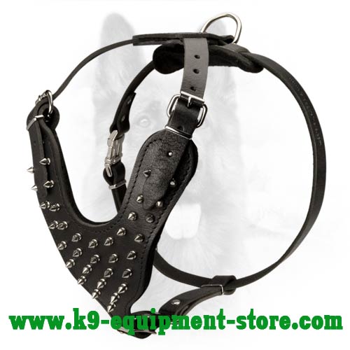 Improved Nickel Spiked Leather K9 Dog Harness