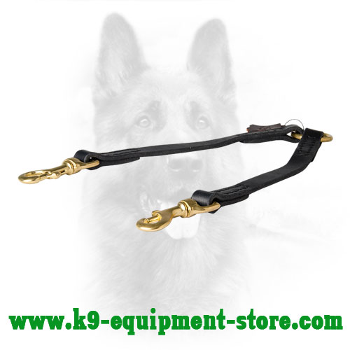 Short K9 Leather Dog Coupler for Walking 2 Dogs