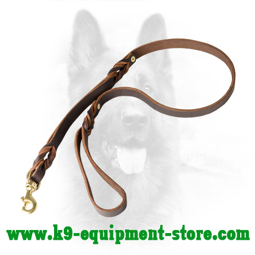 K9 Leather Dog Leash with Additional Handle