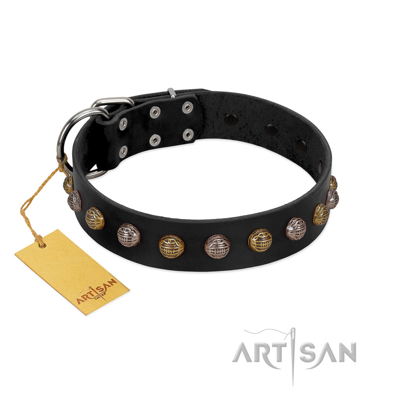 "Inky Prettification" FDT Artisan Black Leather dog Collar with One Row of Studs - Click Image to Close