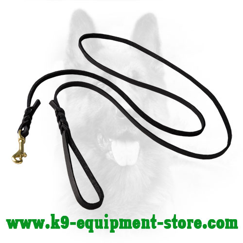 Natural Leather Dog Lead with Braided Decorations