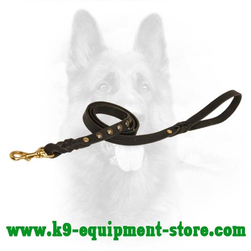 Studded Near The Handle Leather K9 Dog Leash