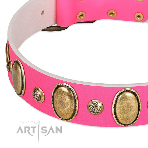 Fancy walking soft to touch full grain genuine leather dog collar