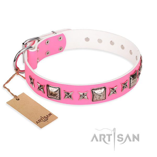 Full grain leather dog collar made of flexible material with rust-proof fittings