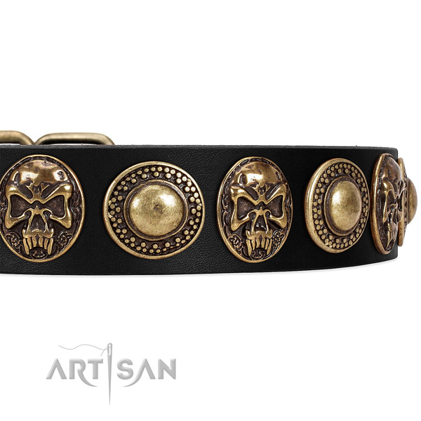 Genuine leather dog collar with decorations for walking