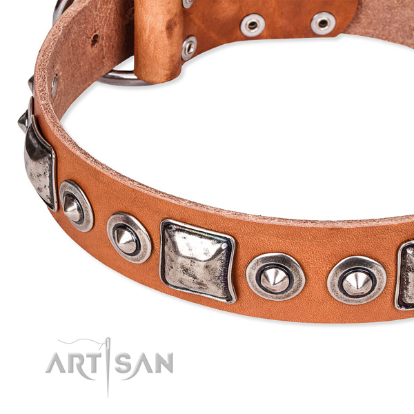 Top notch natural genuine leather dog collar handcrafted for your attractive doggie