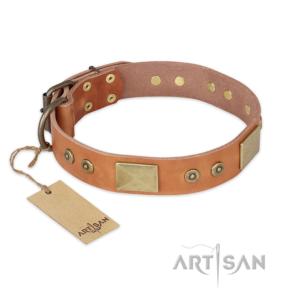 Handmade full grain genuine leather dog collar for stylish walking
