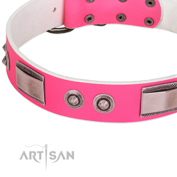 Fine quality full grain genuine leather collar with decorations for your pet
