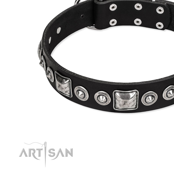 Full grain genuine leather dog collar made of soft material with studs