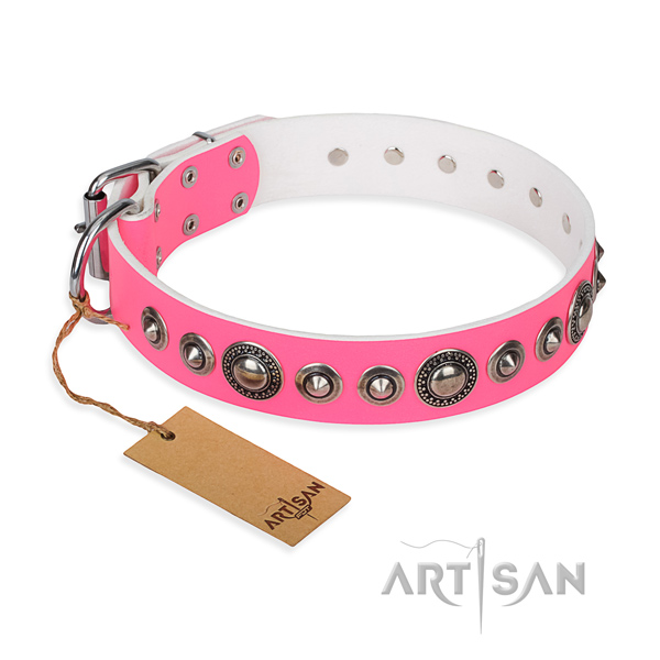 Genuine leather dog collar made of high quality material with reliable traditional buckle