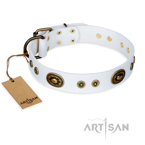 Genuine leather dog collar made of gentle to touch material with rust resistant fittings