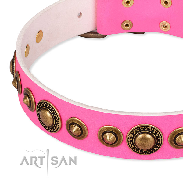 Flexible full grain natural leather dog collar handcrafted for your stylish pet