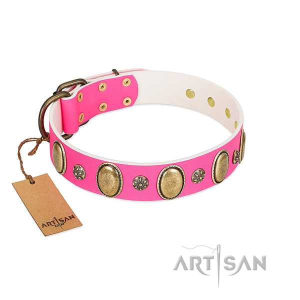 Soft full grain genuine leather dog collar with rust-proof buckle