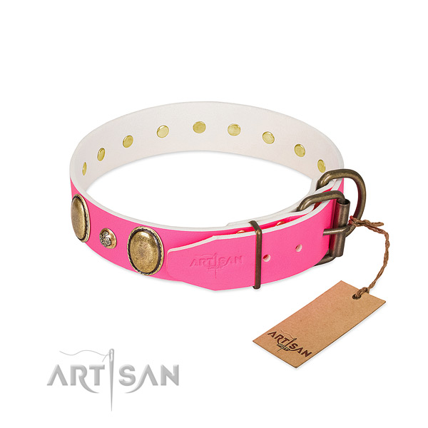 Everyday use soft genuine leather dog collar