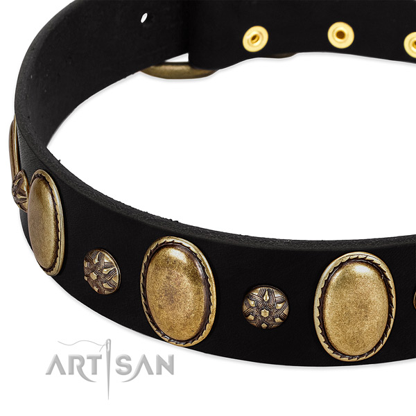 Daily use soft to touch full grain genuine leather dog collar