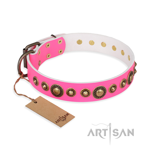 Flexible natural genuine leather collar made for your four-legged friend