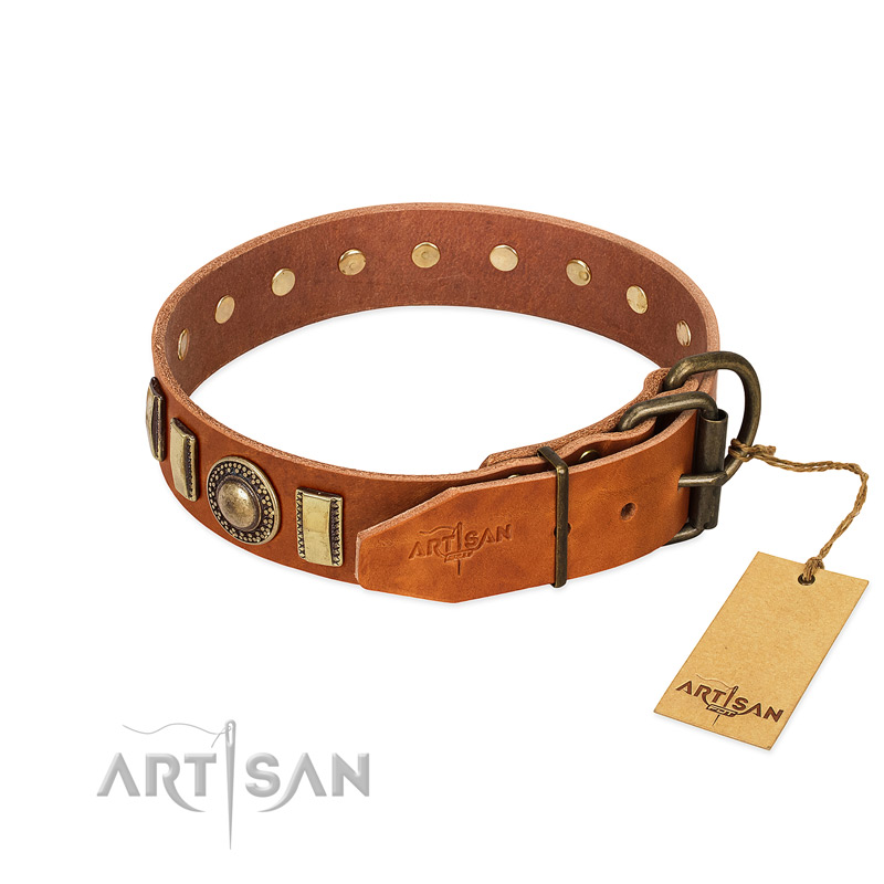 Leather Dog Collar Handmade tan color , luxury dog collar