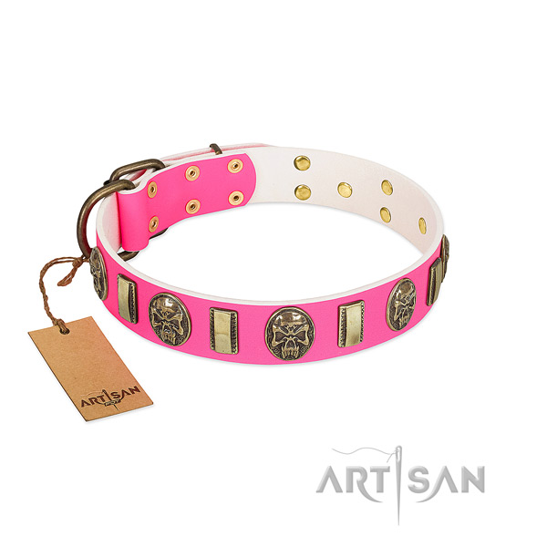 Rust-proof buckle on full grain genuine leather dog collar for your pet