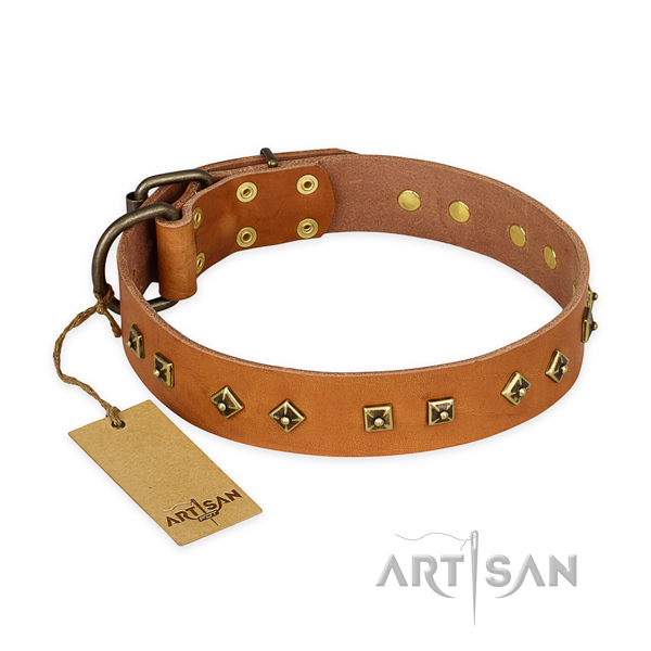 Easy wearing full grain genuine leather dog collar with corrosion proof hardware