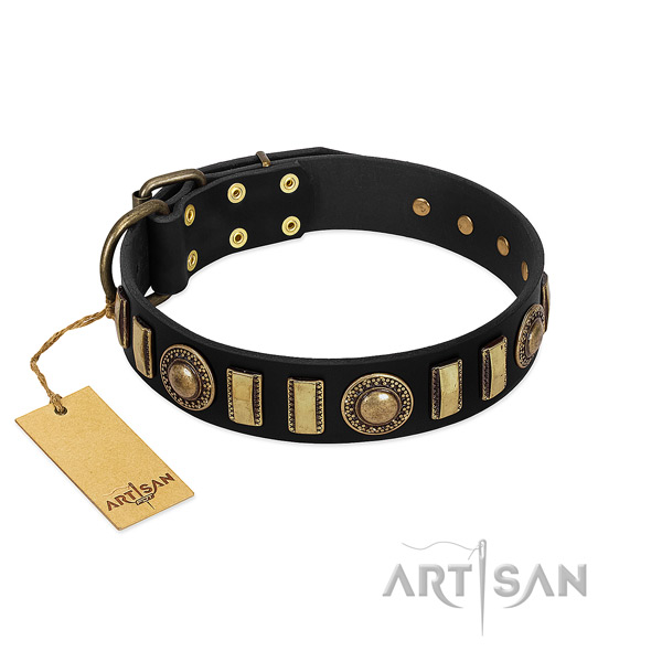 Soft to touch full grain natural leather dog collar with strong hardware