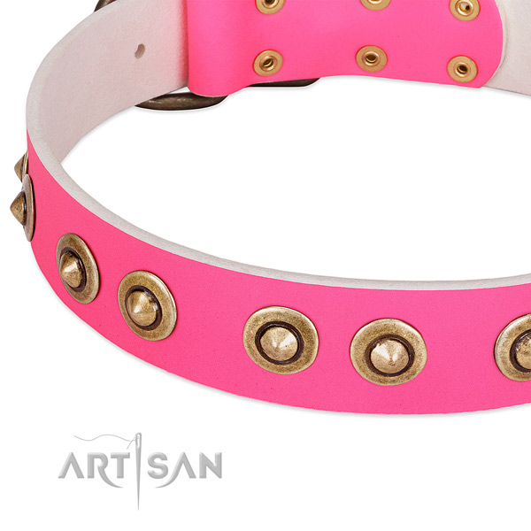 Rust resistant traditional buckle on full grain natural leather dog collar for your doggie