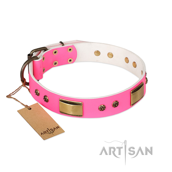 Easy to adjust natural genuine leather collar for your canine