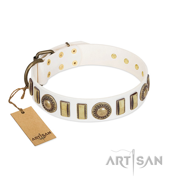Handcrafted full grain natural leather dog collar with strong traditional buckle