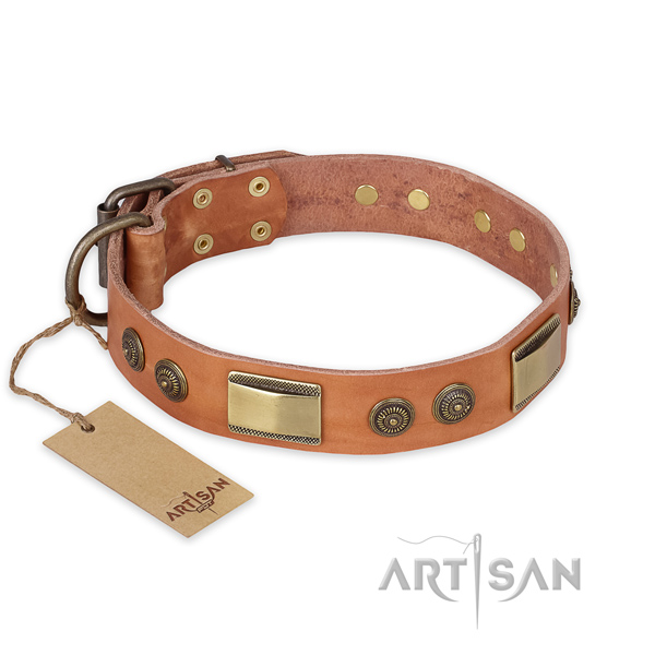 Decorated full grain leather dog collar for comfortable wearing