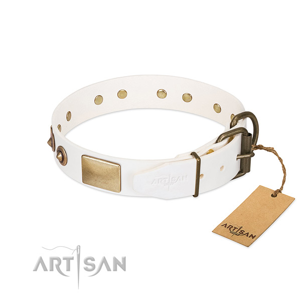 Strong hardware on full grain genuine leather dog collar for your dog