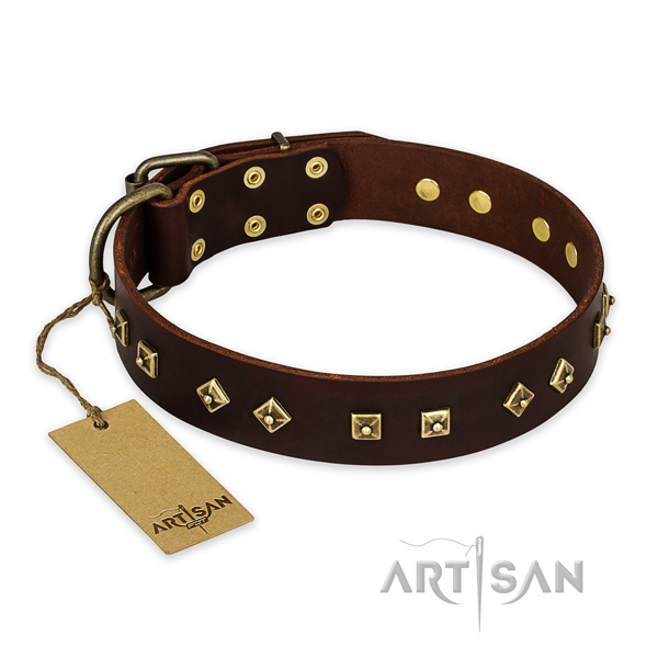 Top quality genuine leather dog collar with reliable traditional buckle