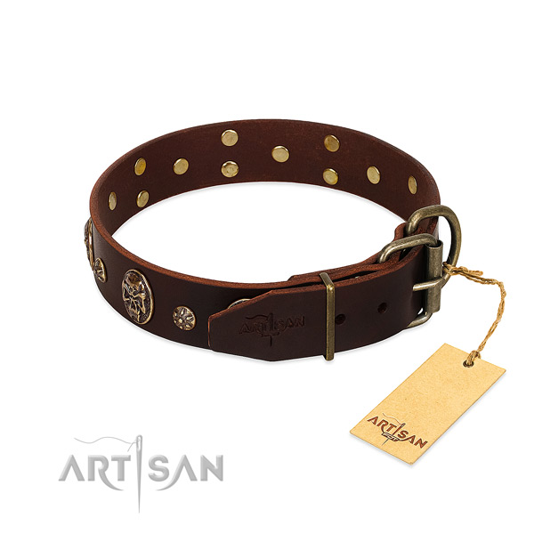 Corrosion proof fittings on genuine leather dog collar for your four-legged friend