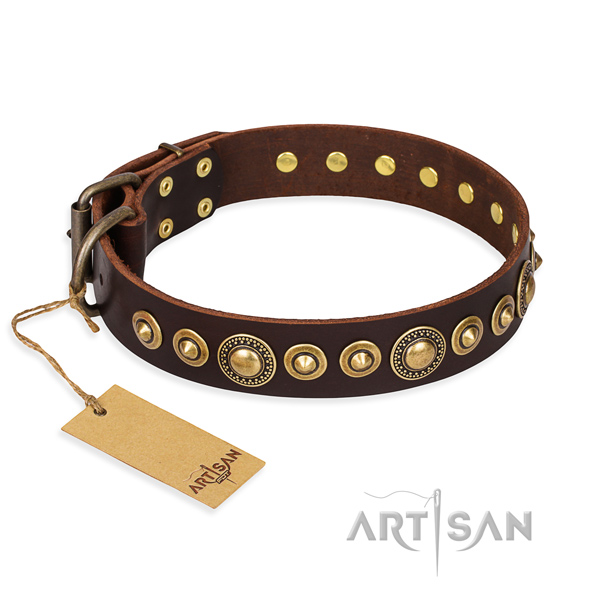 High quality natural genuine leather collar made for your canine