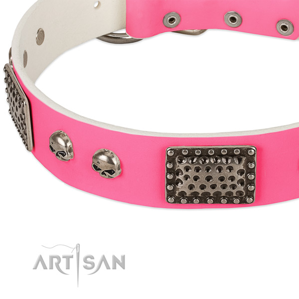 Rust-proof fittings on full grain genuine leather dog collar for your doggie