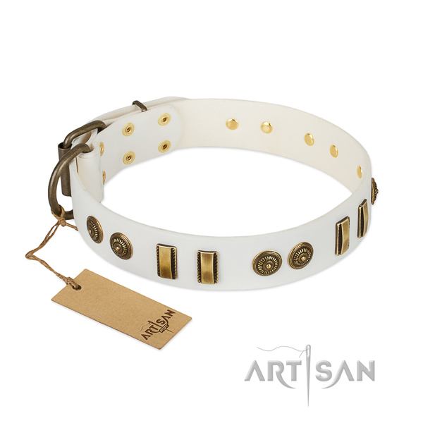 Rust resistant hardware on leather dog collar for your dog